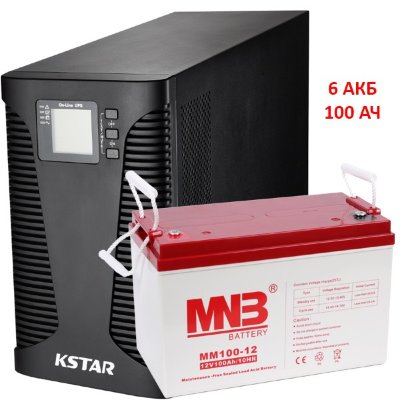 Комплект онлайн ИБП Kstar UB30L (3000 Ва / 2700 Вт) + 6 АКБ 100 А/ч