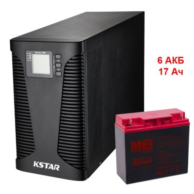 Комплект онлайн ИБП Kstar UB30L (3000 Ва / 2700 Вт) + 6 АКБ 17 А/ч